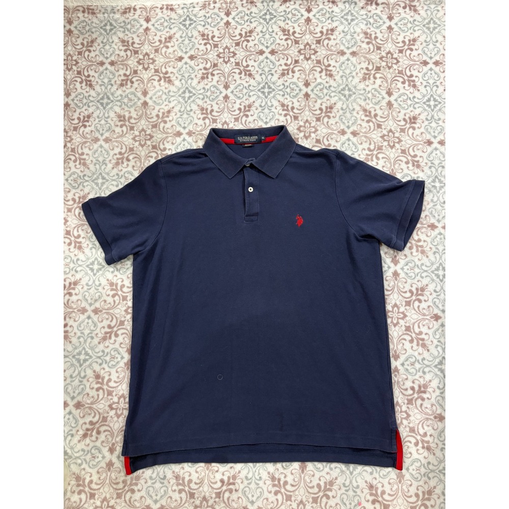 US Polo Assn Mens XL Navy Blue Ultimate Pique Short Sleeve Polo Shirt Red Logo